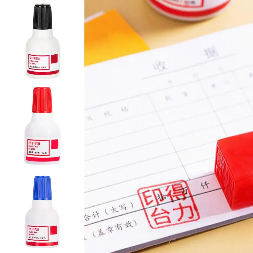 Easy to Use Stamp Ink Vibrant Quick-drying Stamp Pad Refill Ink for Home School Office Long-lasting 40ml Ink for Self-inking