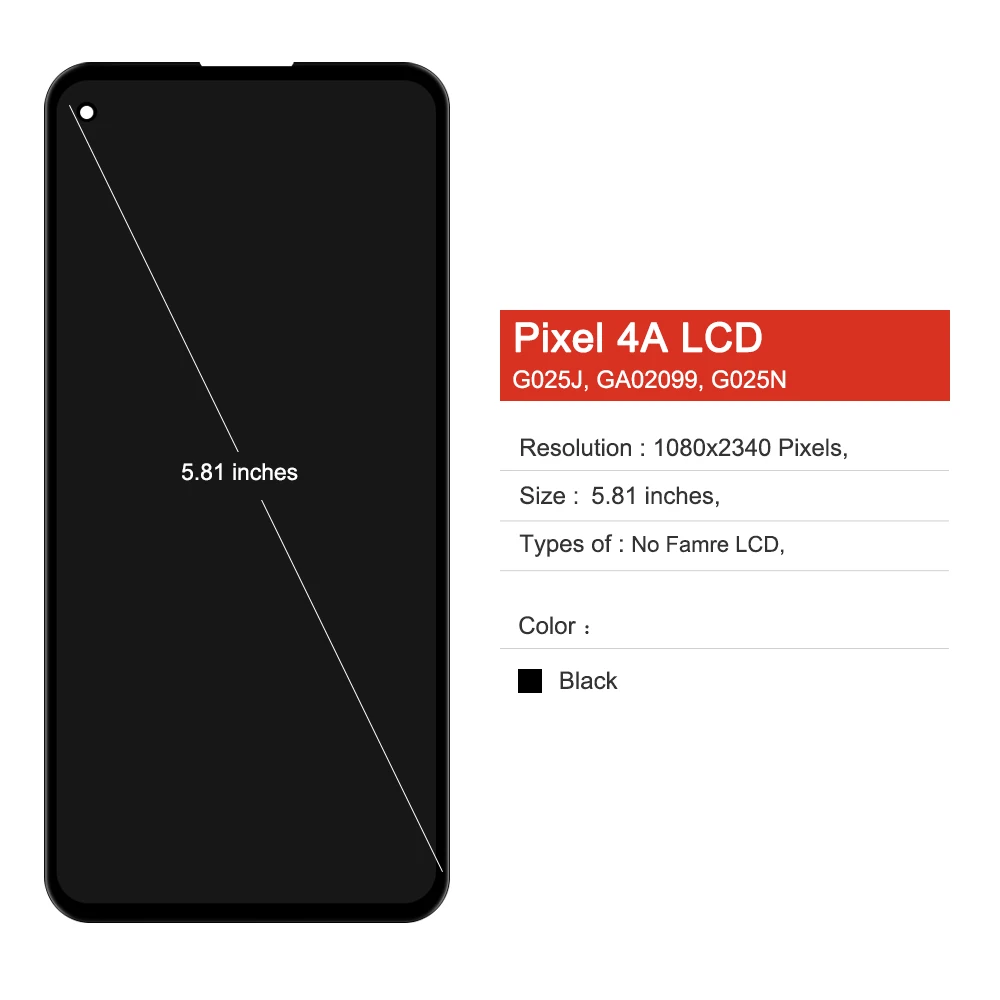 pixel4A Display For Google Pixel 4A 4G G025J Screen Display Touch Digitizer Assembly Pixel 4A 5G GD1YQ LCD With Frame