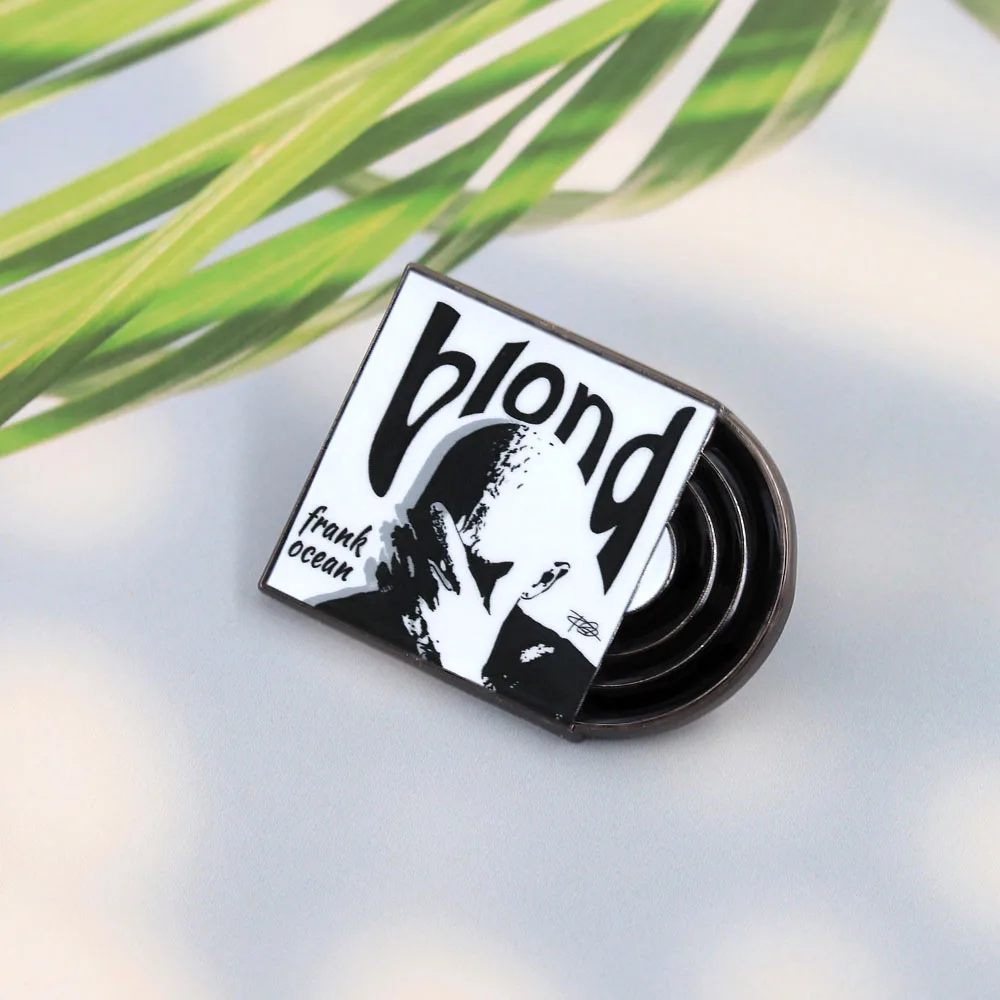 Blond Black Vinyl Record Styling Brooch Black White Style Album Cover Badge Minimalist Style Singer Periphery Enamel Pin Gift