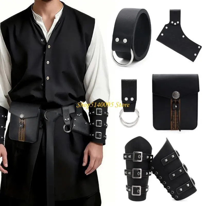DXAE 남자 르네상스 의상 할로윈 중세 해적 벨트 스커트 하이킹 허리 가방