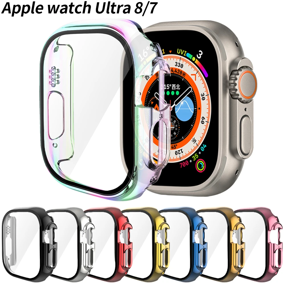 Color Plating Protector Cover For Apple Watch Ultra 49mm Case Screen Protector Glass+Cover for iWatch Series 8/7 41mm 45mm Case