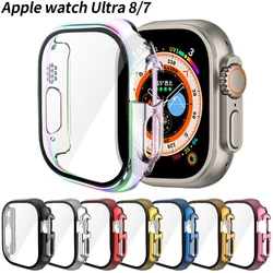 Funda protectora chapada de Color para Apple Watch, Protector de pantalla de cristal para iWatch Series 8/7, 41mm, 45mm