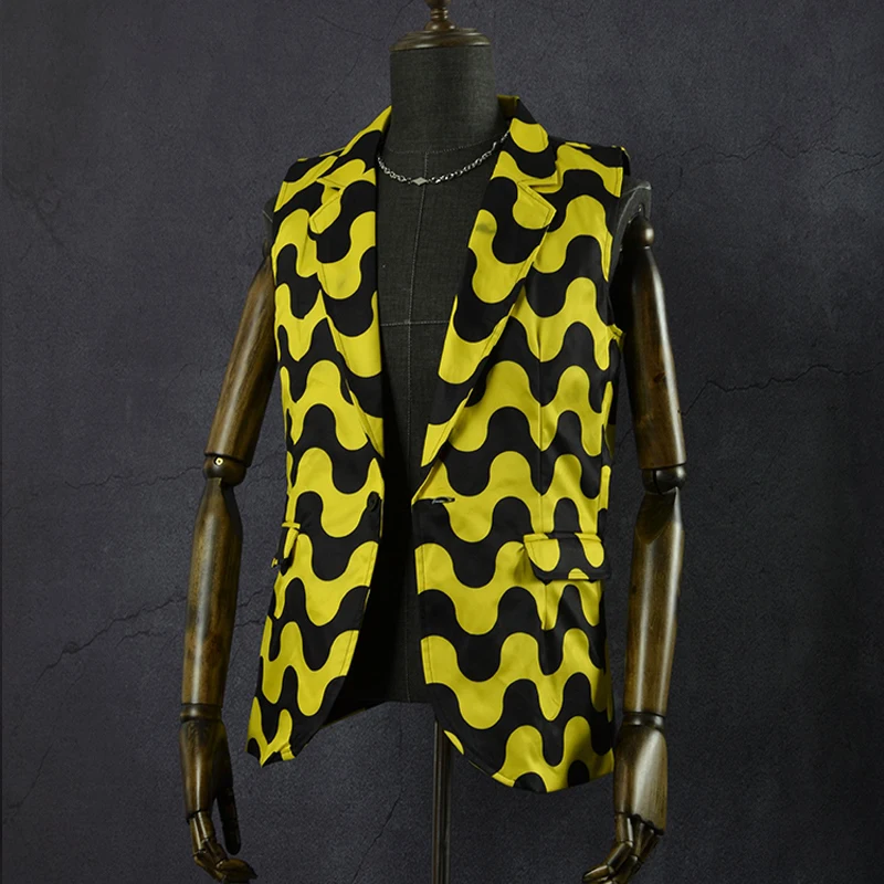 Męskie stroje do tańca hip hop żółto-czarne stroje do tańca jazzowego Bar DJ DS Rave Outfit Męskie garnitury do tańca towarzyskiego Club Wear XS9915