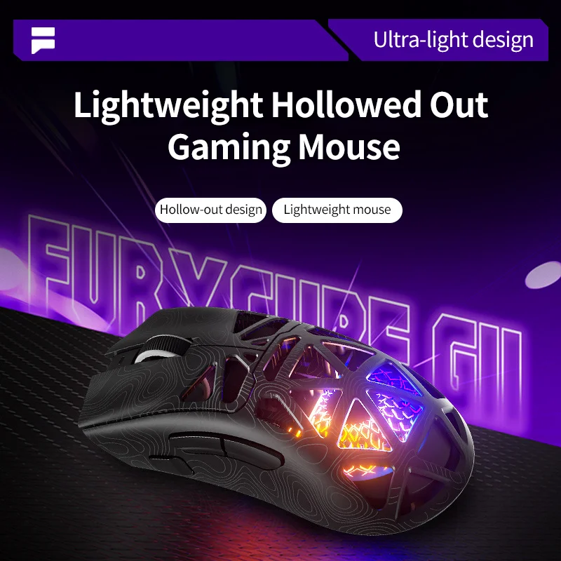 Hollow out Gaming Mouse light Weight Design RGB Light Effect 35G acceleration 1K Rate of Return Play Game Tri-mode Connection