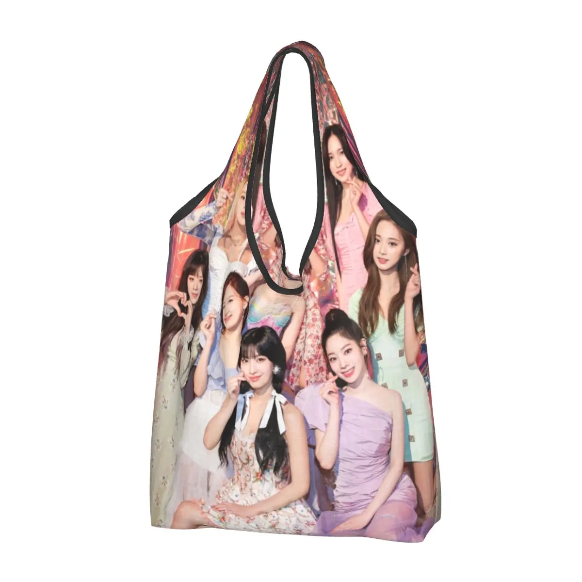 Fun Kpop Singer Twice Girls Portable Tote Shopping Bags Foldable Shopper Bag Groceries Handbag Shoulder Bag