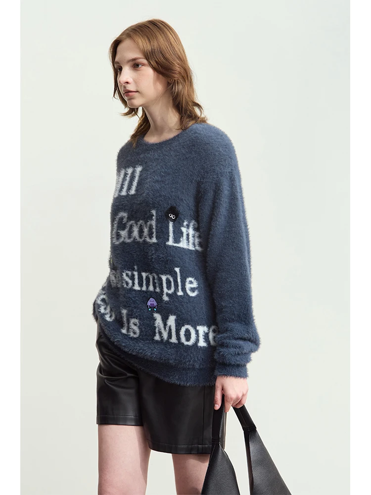AMII Minimalist Sweater for Woman 2026 Winter New O-neck Versatile Women's Sweater Jacquard Embroidered Pullover Tops 12454022