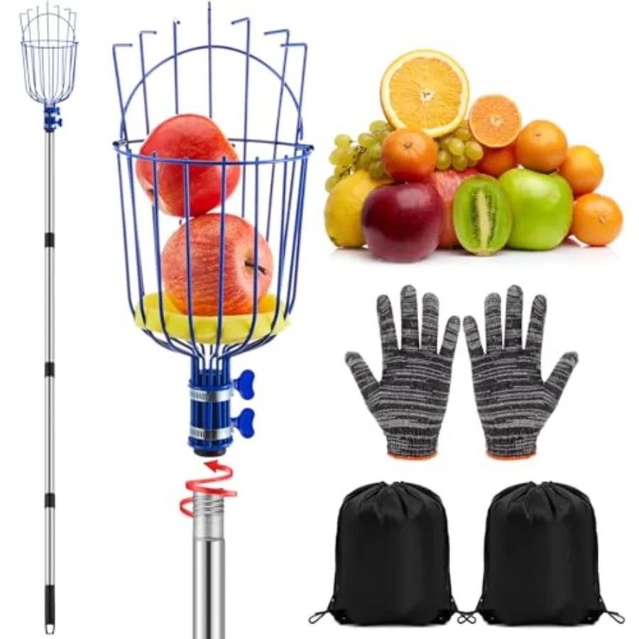 

Colingmill Fruit Picker Pole with Basket Telescoping Fruit Picking Tool with Soft Cushion Extendable Harvester for High Trees N