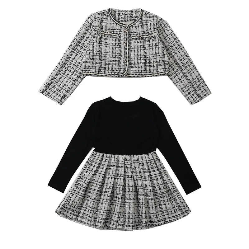 Girls\' Xiaoxiangfeng Jacket Short Skirt Set Spring and Autumn Children\'s Long Sleeve Two-piece Clothes