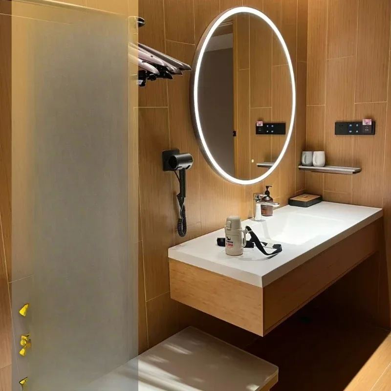 

4.0 Hotel simple wash basin seamless artificial stone integrated basin toilet bathroom cabinet acrylic washbasin