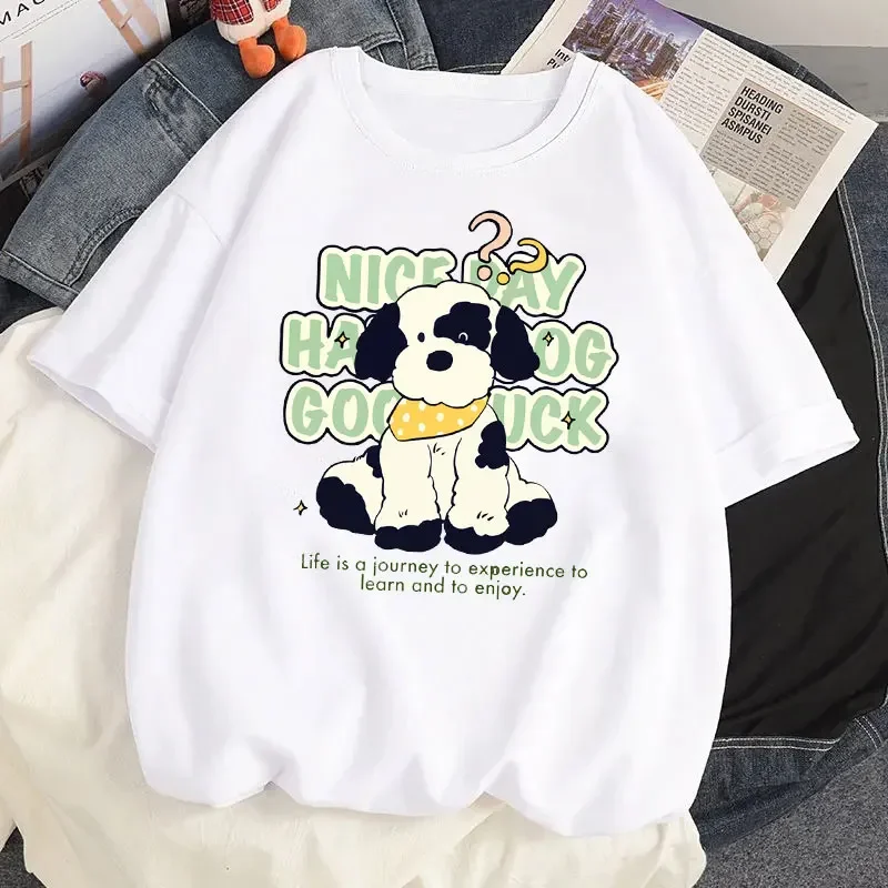 

Women's T-shirt Cartoon Short sleeved Clothing Y2k Cute Cat Graphic Tops Puppy Print Dog Kitten Pullover Shirt Girls Streetwear