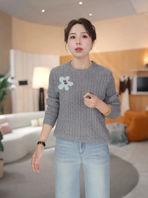 

Soft Cozy Ladies Knitted Sweater Casual Sle Boting irt Rabbit Fur Polyester Blend Long Sve round Ne Knitwear