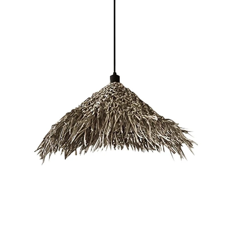 Handmade round straw hat personalized rural restaurant bamboo weaving lamp creative vine pendant light