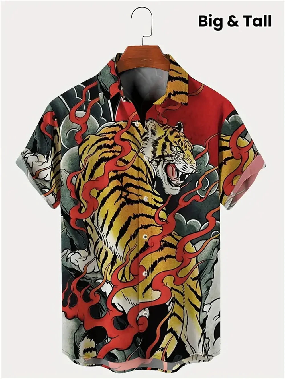 Tiger Pattern 2024 Shirt Men's Loose Short Sleeve Shirt 3D Printed Art Men's Button Top Hawaiian Shirt Daily Street Social