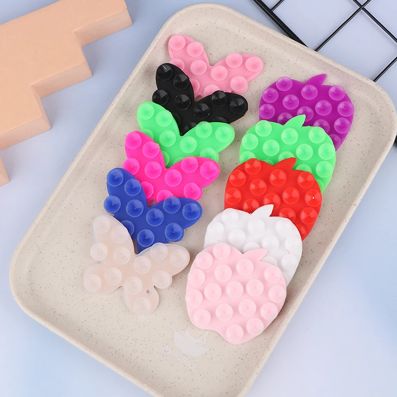 1Pc Butterfly Shaped Silicone Pad For Mobile Phone Fixture Suction Cup Backed Adhesive Silicone Fixed Sucker Pad