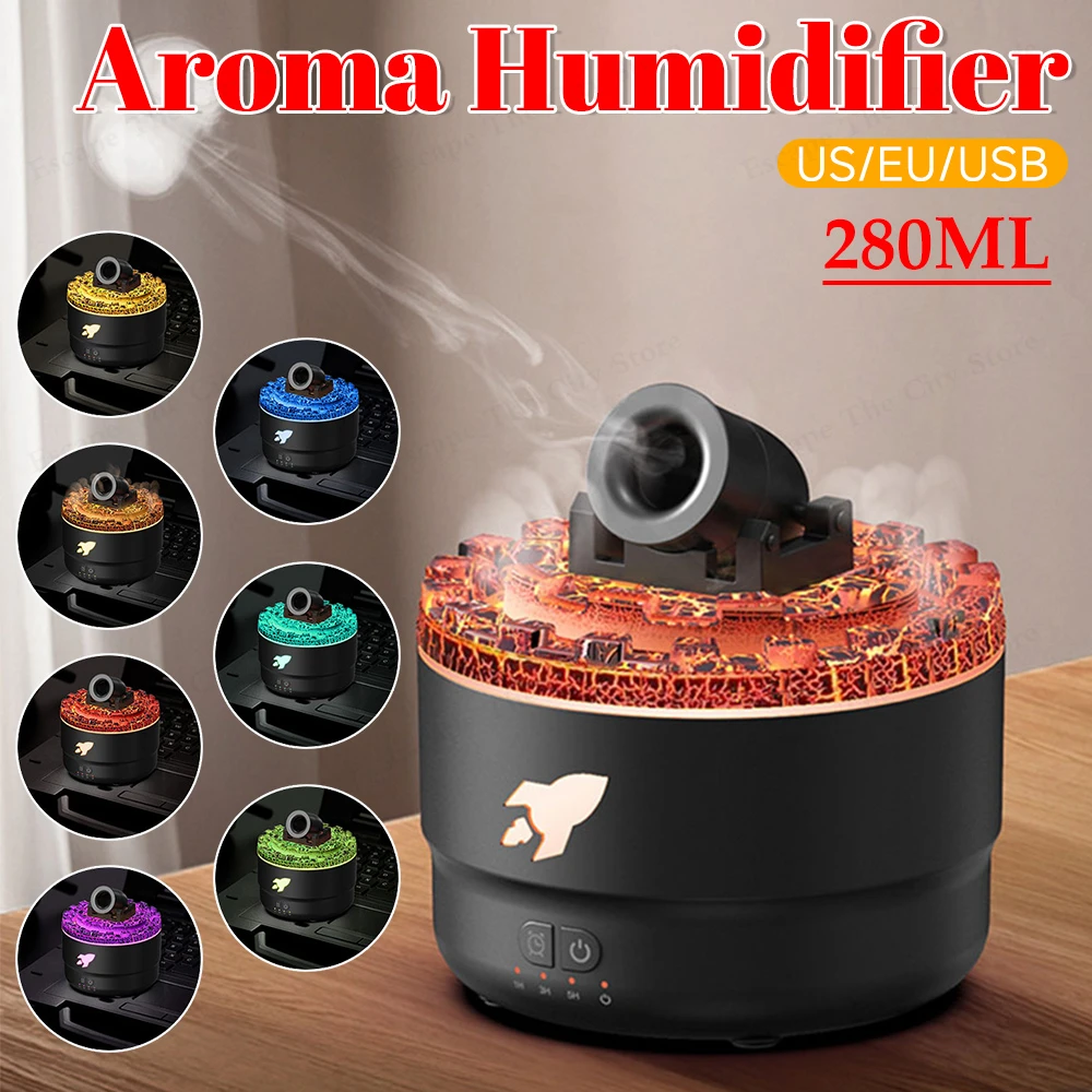 280ML Volcanic Crack Light Cannons Humidifier Essential Oil Diffuser with Timer Cannon Blast Aroma Humidifier for Home Office