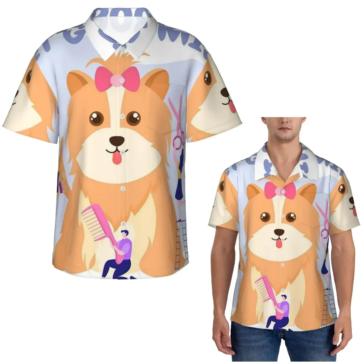 Pet Grooming For Dogs And Cats Hawaiian Shirts Funny Men Short Sleeve Shirt for Summer Beach Men's Button Tops