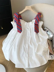 Women's White Off Shoulder Shirts and Blouses Y2k 90s Vintage Korean Harajuku 2000s Oversize Harajuku Long Sleeve Shirt Clothes