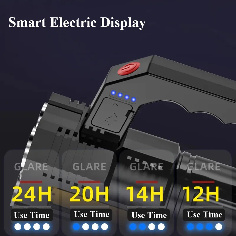 Senter Led portabel, Senter Usb dapat diisi ulang tahan air 4-7 Core, lentera genggam Cob Led untuk luar ruangan berkemah mendaki