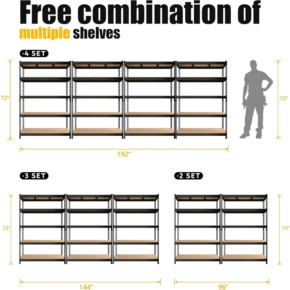 Heavy Duty Storage Shelves - 5 Tier Adjustable Garage Storage Shelving, Metal Storage Utility Rack Shelf