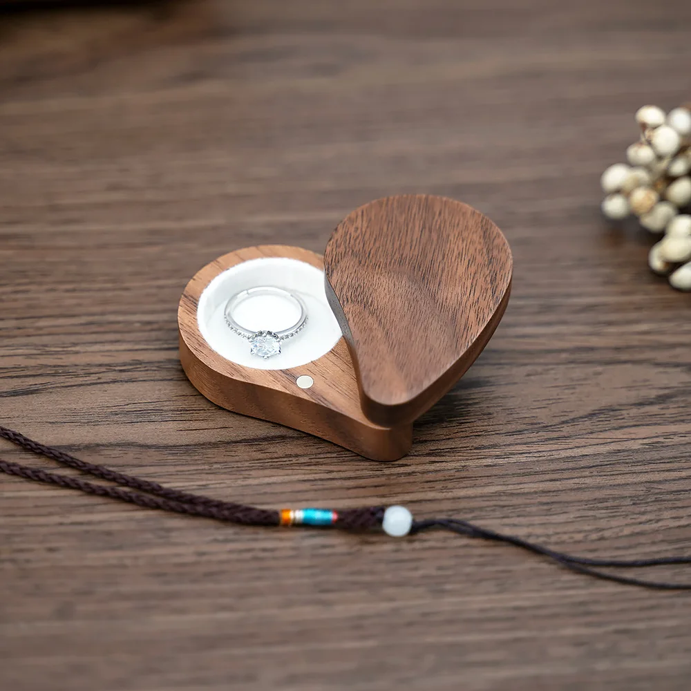 Black walnut storage storage box gift ring stud earrings jewelry creative whole wood than heart