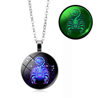 Luminous 12 Constellation Dome Glass Pendant Necklace for Women and Men's Birthday Party Gift Necklace Jewelry Glows in the Dark