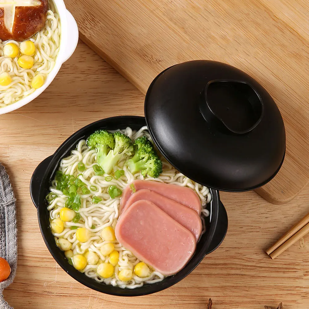 

2pcs Ramen With Lid Japanese Style Noodle Soup Bowl Microwave Safe Reusable Serving Bowl For Rice Food Kitchen Supply