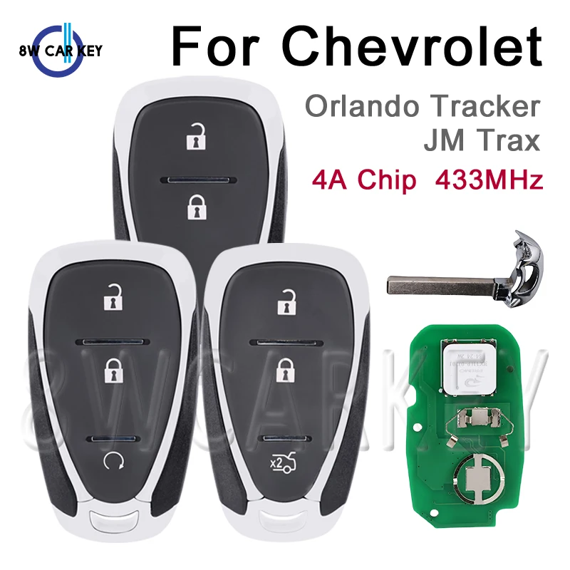 

Smart Remote Car Key Fob For Chevrolet Orlando JM Trax Tracker 4A Chip 433MHz 2/3 Buttons Keyless Go Auto Control Key