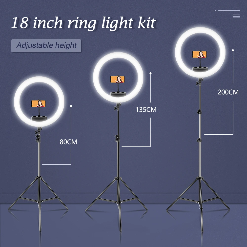 18 Polegada 55w led anel de luz kit selfie anel lâmpada foto anel de luz para youtube maquiagem estúdio fotografia ringlight com suporte de luz