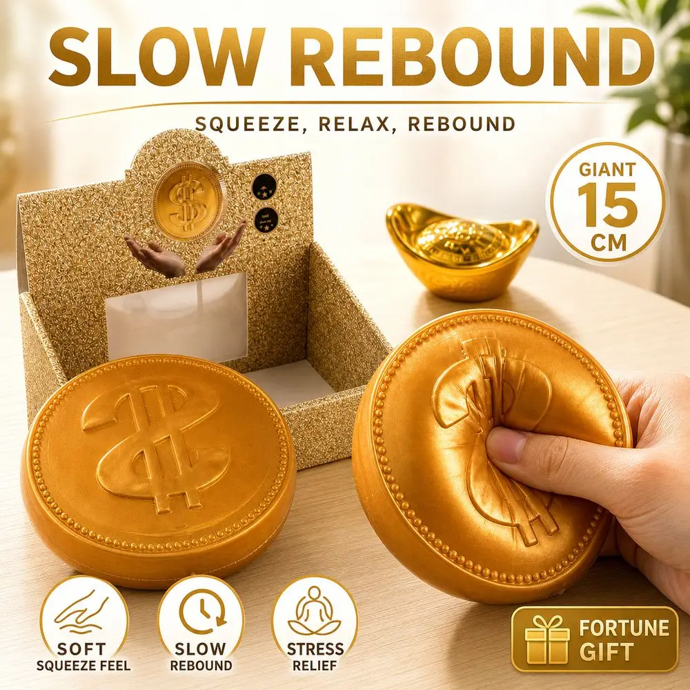 15cm Extra Large Big Gold Coin Squeeze Realistic Coin Shape Soft Maltose Fidget Toy Fidget Slow Resilience