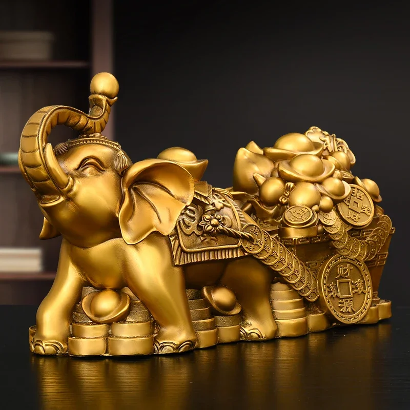 Copper Feng Shui Elephant Ornaments Elephant Pull Yuanbao Jubilee Ruyi Lucky Elephant Home Office Desktop Decor