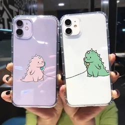 Cute Cartoon Dinosaur Couple Phone Case For iPhone 16 15 14 13 12 11 Pro Max Mini SE 7 Plus Shockproof Paired Soft Cover Fundas