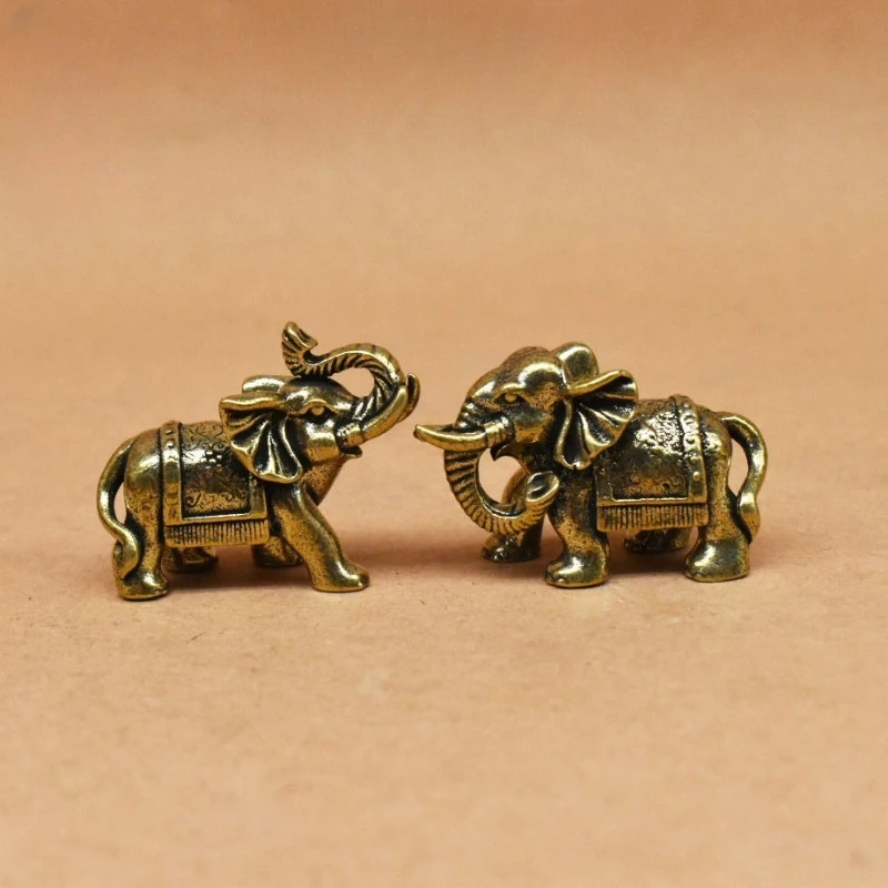 Lucky Brass Elephant Statue Vintage Office Table Antique Metal Decor Wealth Attracting Ornament Copper Animal Bonsai Figurines