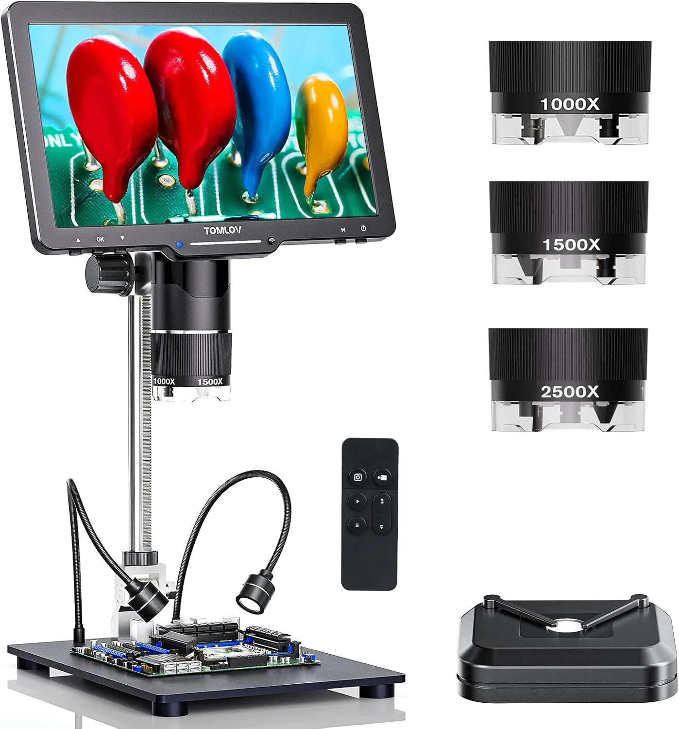 TOMLOV TriL110 2K HDMI Digital Microscope 2500X 3 Lens Electronics Soldering Microscopio Video Camera Magnifier 10.1