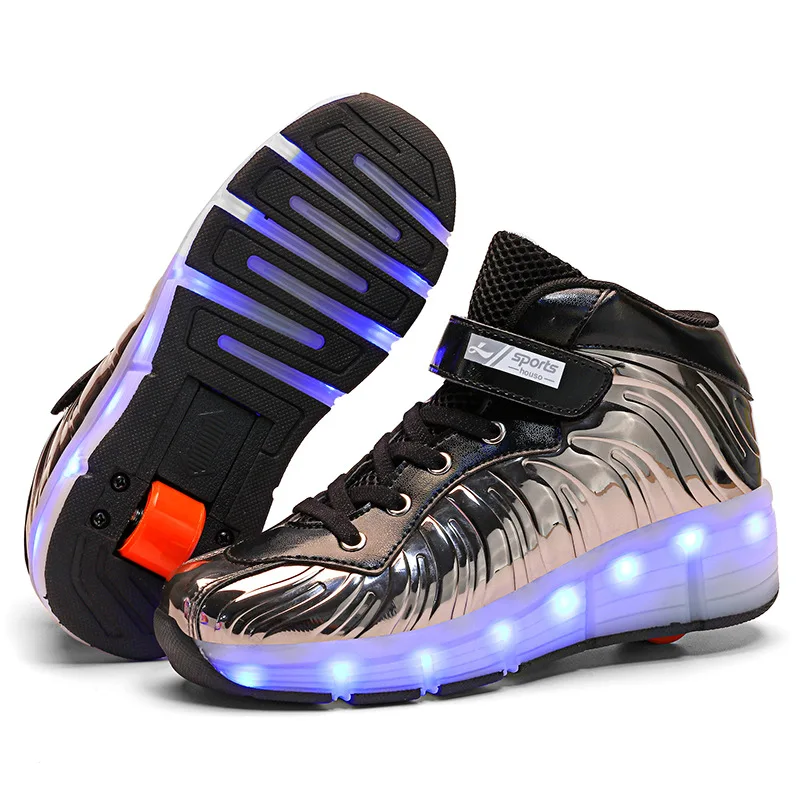 Kids Roller Skates Shoes Single Wheel USB Charging LED Lighted Flashing Sneaker Children Boys Girls Sliding Sport Footwear Gift