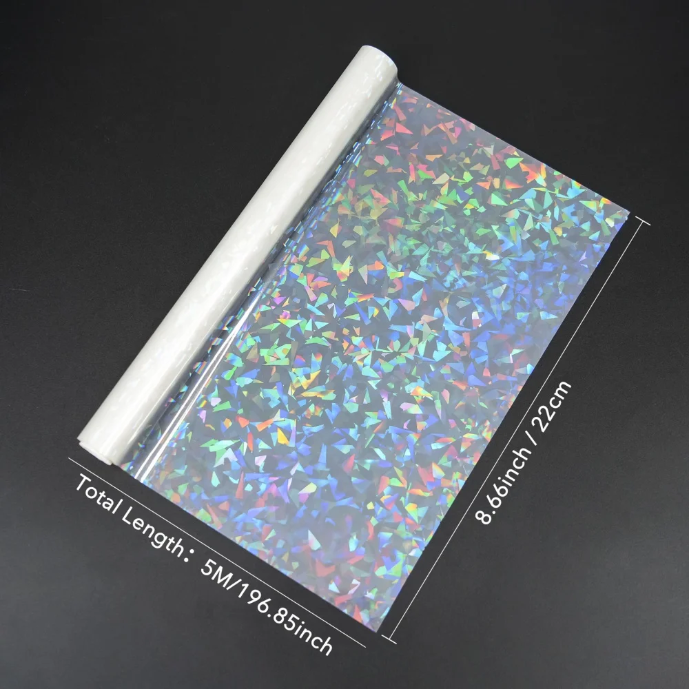 BOPP Holographic Precoated Film 22x500cm, Clear Waterproof Scratch-Proof Thermal Laminating Film Roll Compatible with Laminators