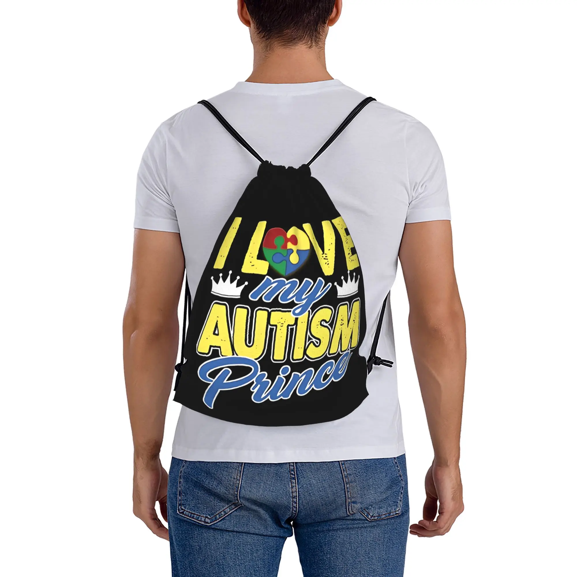 I Love My Autism Prince  Portable Travel Drawstring Backpack Riding Backpack Gym Clothes Drawstring Bags