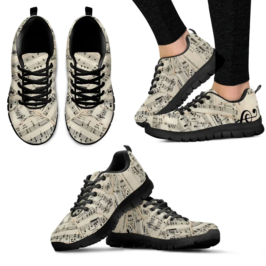 Music Notes Prints 2022 Mesh Shoes Woman Spring Ladies Shoes Lace-Up Flats Sneakers Women Plus Size Footwear