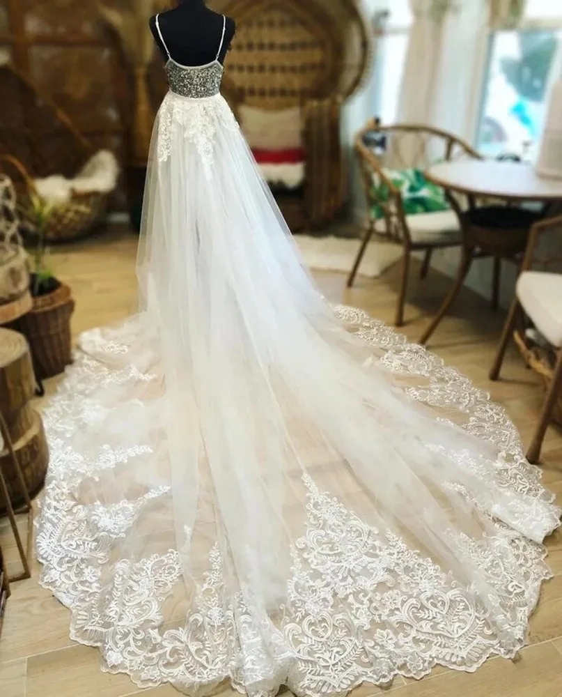 Falda extraíble con imagen Real para novia, cola desmontable, Apliques de encaje, tul, accesorios para vestido de novia, blanco, marfil, hecho a medida