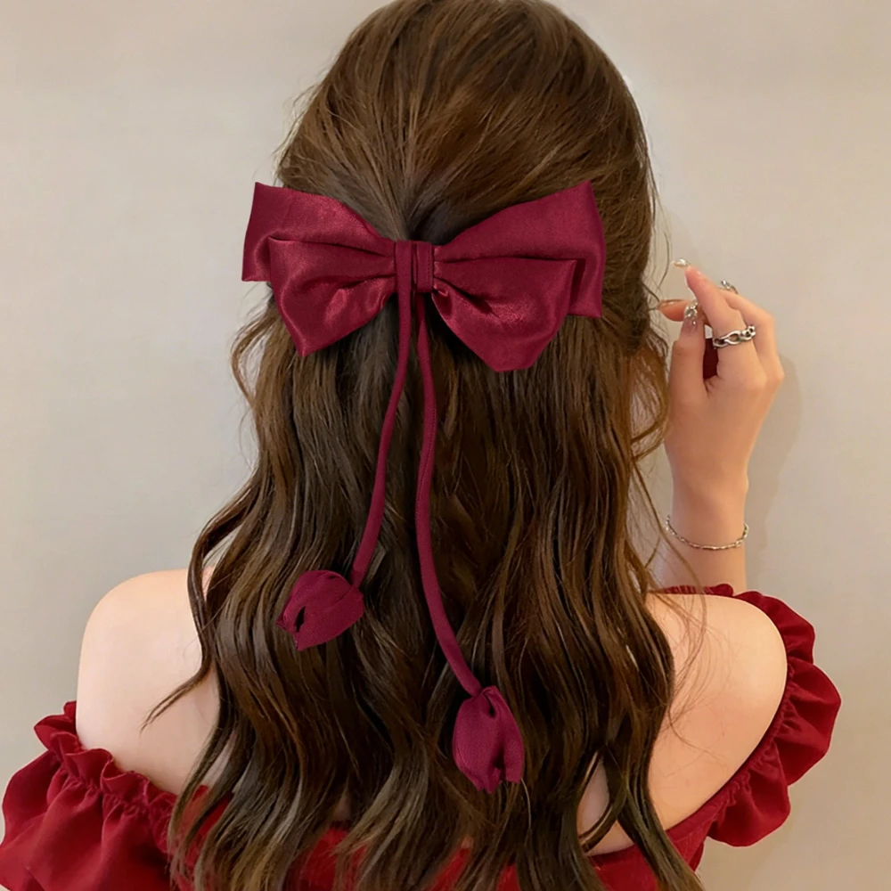 

Красивые заколки для волос в виде тюльпанов для женщин, мягкая атласная лента, большой бантик, металлические заколки-баретты, головной убор во французском стиле