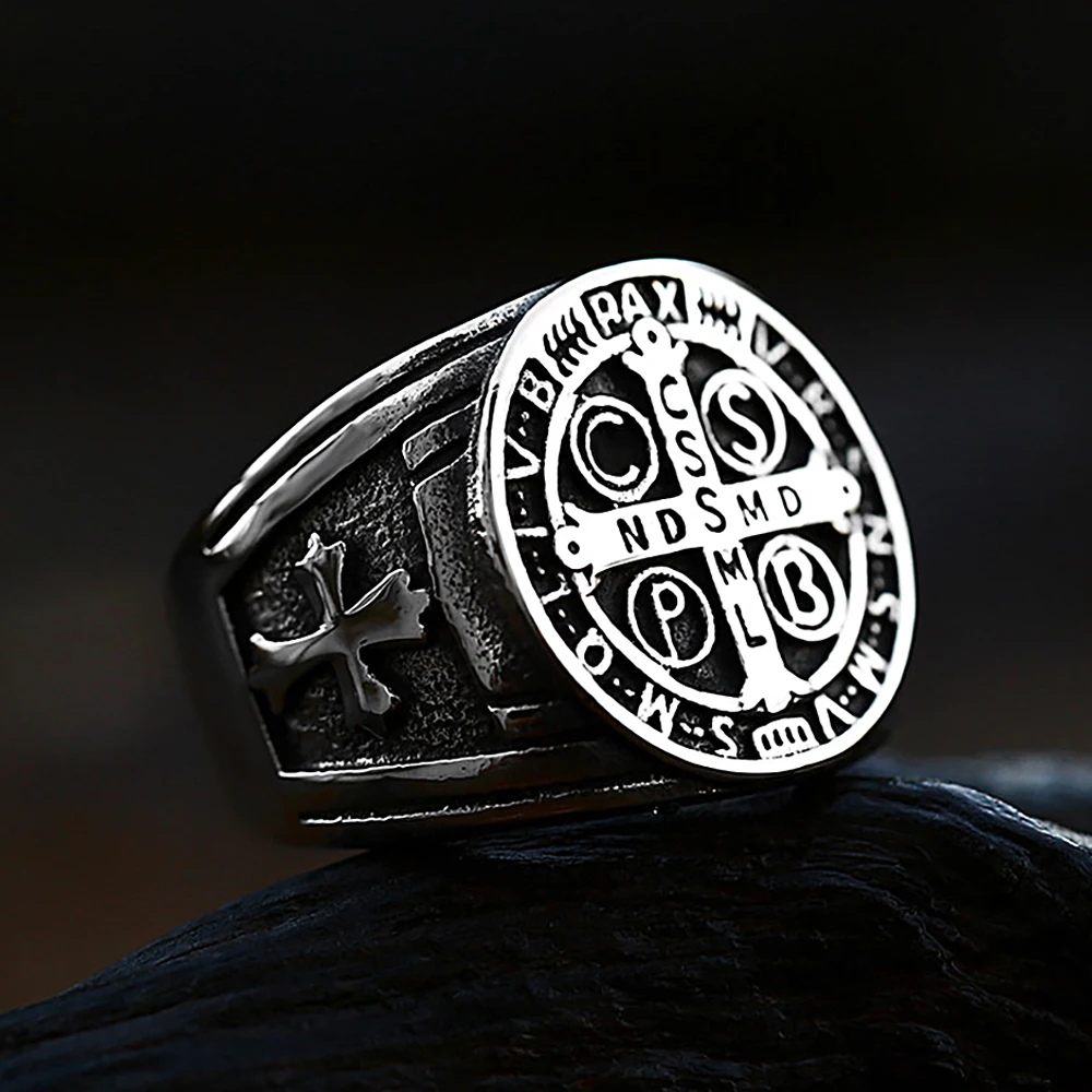 Classic Jesus Cross Exorcism Amulet Letter Rings For Men Fashion Stainless Steel Ring CSSML Personality Jewelry Gift Wholesale