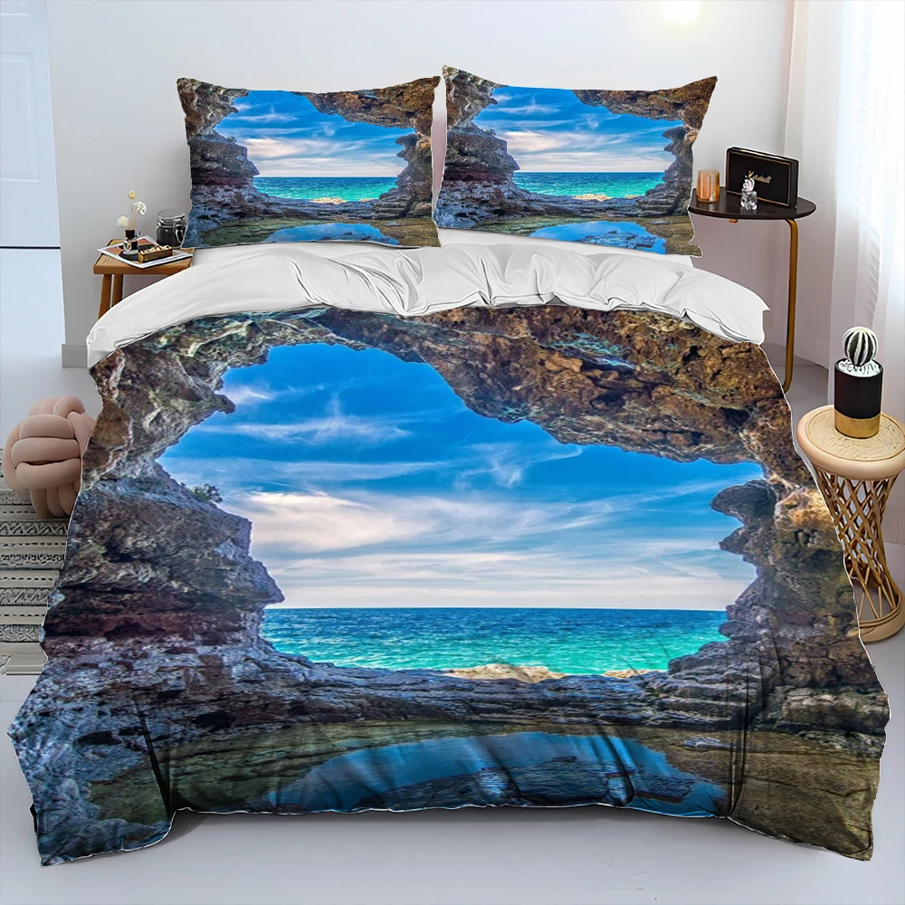 

3D Sea View Ocean Beach Scenery Comforter Bedding Set,Duvet Cover Bed Set Quilt Cover Pillowcase,King Queen Size Bedding Set