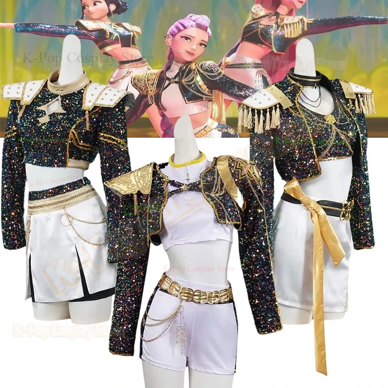 

Новый детский костюм Kpop для девочек, охотники на демонов Руми Зои Мира, фэнтезийный костюм для косплея, маскировка для детей, наряды для ролевых игр, Хэллоуин, карнавал