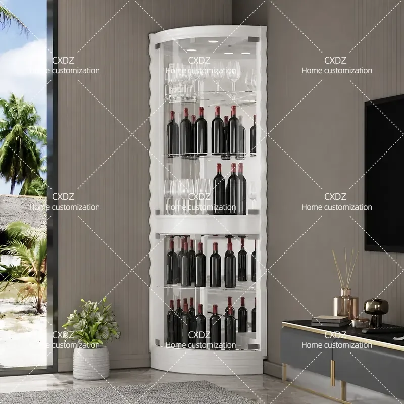 Triangle Corner Wine Cabinet Wall Mounted Stainless Steel Glass Display Shelf Modern Light Luxury Side Storage Unit for Home
