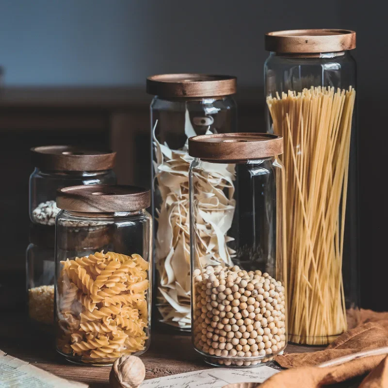 

High-Quality Acacia Wood & Glass Sealed Jars Airtight Moisture-Proof Perfect for Coffee Beans Grains Dried Fruits & Tea Storage