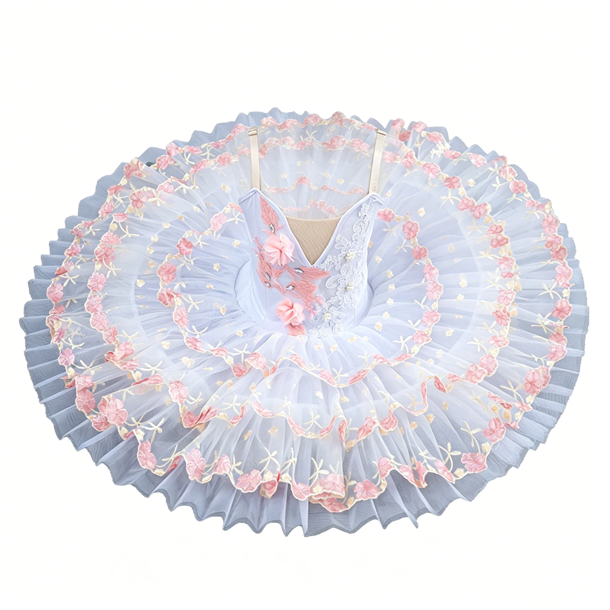 Klassisches professionelles Ballettkleid mit Blumenstickerei, Patchwork, durchscheinendes Ballerina-Partykleid, Ballett-Tanzkostüme für Kinder und Mädchen