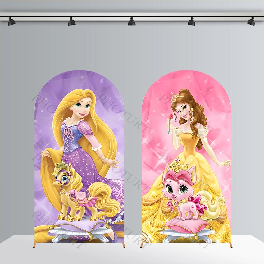 Arch Disney Princess Belle Jasmine Cute Pets Background Girl Birthday Party Backdrop Polyester Arch Banner Photography Props