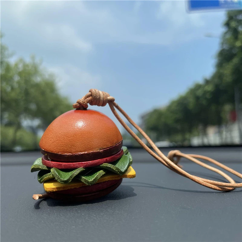 Cowhide Burger Bag Charm,Keychain Hanging Pendant,Genuine Leather,Handbag Schoolbag Decor Accessories,A Gift for Children/Friend