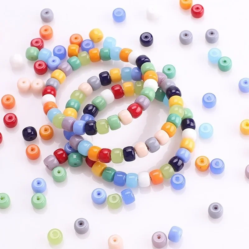Glass Barrel Beads 6*8MMDIY Jewelry Accessories Porcelain Color Imitation Jade Glass Cylindrical Beads Frosted Beads Scattered