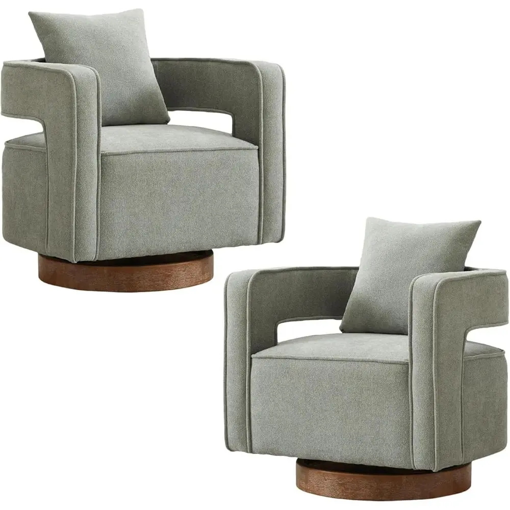 

2-Piece Swivel Barrel Chairs Set, 360° Rotating Square Accent Chairs, Open Back Upholstered Armchairs, Linen Blend Fabric, Light