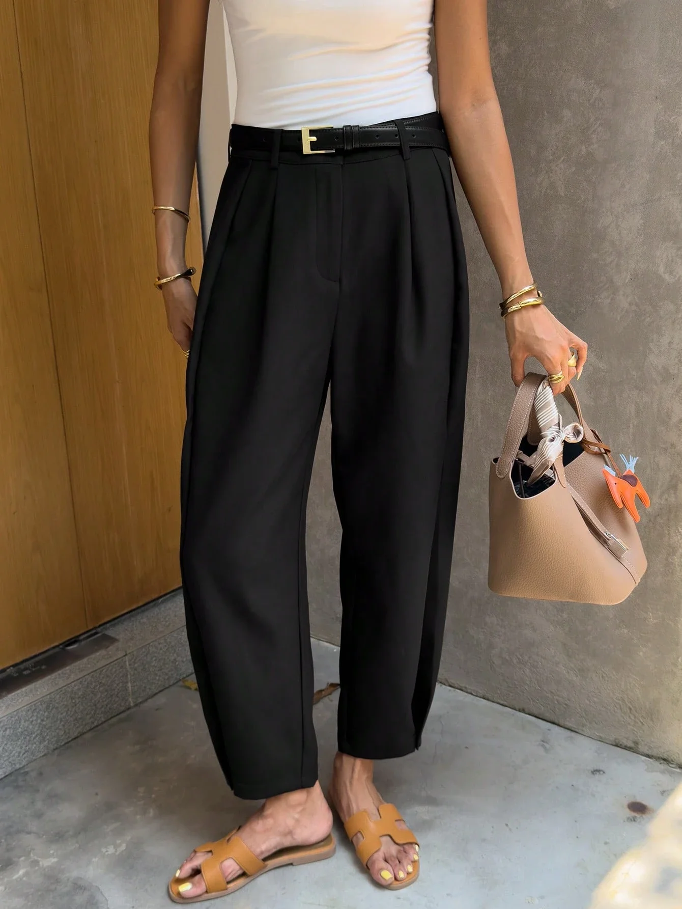 

Женские повседневные однотонные свободные плиссированные брюки-шаровары с широкими штанинами, длиной до щиколотки, черные